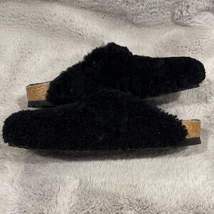 Birkenstock Black Furry Mules